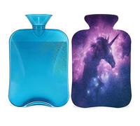 Magic Galaxy Unicorn - Botella de agua caliente con funda esponjosa, 2 L, botella de unicornio de gran capacidad, bolsa de agua para noches acogedoras, alivio del dolor, espalda, cuello y hombros
