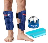 Magic Gel Bolsas de gel frío para espinillas reutilizable - Hielo gel para lesiones - Alivio instantáneo del dolor de piernas - Kit completo con banda de estiramiento y rodillo masajeador