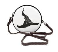 Magic Halloween Hat Silhouette - Bolso cruzado redondo de piel para mujer