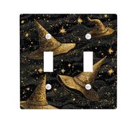 Magic Hat - Placas de cubierta para interruptor de luz/cubiertas de tomacorriente, diseño de mago negro y dorado para decoración de Halloween, placas de pared termoplásticas, tamaño estándar, doble
