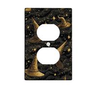 Magic Hat - Placas de cubierta para interruptor de luz/cubiertas de tomacorriente, diseño de mago negro y dorado para decoración de Halloween, placas de pared termoplásticas, toma dúplex individual de