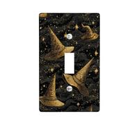 Magic Hat - Placas de cubierta para interruptor de luz, diseño de mago negro y dorado para decoración de Halloween, placas de pared termoplásticas, tamaño estándar, palanca única