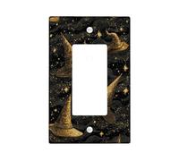 Magic Hat - Placas de cubierta para interruptor de luz, diseño de mago negro y dorado para decoración de Halloween, placas de pared termoplásticas, tamaño estándar