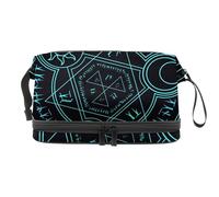 Magic Incantation Circle con alfabetos, bolsa de cosméticos de doble capa para mujeres y niñas, neceser de viaje para maquillaje, práctica bolsa organizadora con compartimento para cepillos,