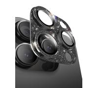 MAGIC JOHN 2 unidades para iPhone 16 Pro/iPhone 16 Pro Max Protector de cámara, Bling Glitter Individual 9H Vidrio Templado Anillo Cubierta de Metal HD Transparente (Negro)