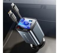 MAGIC JOHN 4-in-1 Cigarette Lighter USB C 65W Retractable Car Charger Car Accessories, Quick Charger with Type-C Cable/USB C/USB A Port, Compatible with iPhone, Samsung Galaxy