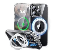 MAGIC JOHN Funda para iPhone 15 Pro [compatible con MagSafe] con soporte magnético de 360°, protección contra caídas con absorción de golpes, resistente a los arañazos, antigolpes, transparente