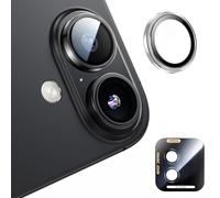 MAGIC JOHN Protector de lente de cámara para iPhone 16/16Plus, ultra HD, metal, anillo único, cristal templado 9H, con kit de instalación, transparente