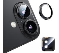 MAGIC JOHN Protector de lente de cámara para iPhone 16/16Plus, ultra HD, metal, anillo único, cristal templado 9H, con kit de instalación, negro