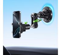 MAGIC JOHN Soporte para teléfono móvil para coche, giratorio 360°, fuerte succión y abrazadera estable, soporte para coche para iPhone Samsung, coche para smartphone de 4 a 7 pulgadas (corto)