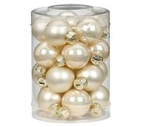 MAGIC Juego de 20 bolas de Navidad, cristal, 3 cm, decoración para árbol de Navidad, color perla y champán