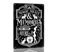 Magic Meals Memories Are Made Here - Letrero de lata divertido para Halloween, letreros de metal, vintage, gótico, espeluznante, decoración retro de bruja para cafetería, bar, cocina, 8 x 12 pulgadas