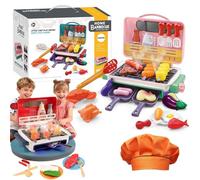 Magic Meals Sensory Kitchen, Kids Grill Playset with Smoke Sound Light & Color-Changing Toppings, Kids BBQ Grill Toy, Interactive BBQ Grills Toy, Gift for Girls and Boys (Pink)