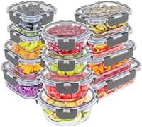 Magic Mill Juego de recipientes de vidrio de borosilicato de alta calidad con tapas, 24 piezas con 12 cuencos y 12 tapas herméticas para almuerzo y preparación de comidas, seguros para horno