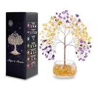 Magic & Miracles Árbol de la Vida Bonsái de Citrino&Amatista Natural con 147 Piedras Base de Vidrio con Fragmentos de Cristal Decoración Feng Shui para Salón y Oficina Regalo Espiritual, 16-17 cm
