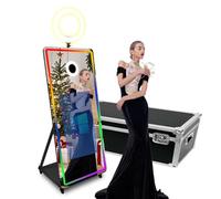 Magic Mirror - Cabina de fotos con pantalla táctil de 65 a 32 pulgadas con luz RGB, impresión de ideas y compartir para eventos y fiestas de alquiler (negro + anillo de luz, máquina)
