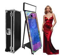 Magic Mirror - Cabina de fotos de 65 pulgadas con funda de vuelo, pantalla táctil interactiva de 43 pulgadas, máquina de cabina de fotos para eventos, fiestas, bodas, alquiler (negro (pantalla táctil