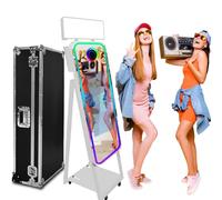 Magic Mirror - Cabina fotográfica interactiva con espejo y funda de vuelo, mini PC integrada con impresión instantánea y compartición para eventos, fiestas, bodas, alquiler (blanco, pantalla de 21.5