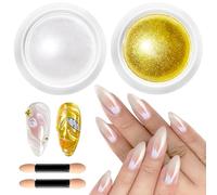 Magic Mirror Gold Polvo Cromado Para UñAs: 【Efecto Espejo MáGico】 Polvo HolográFico Para UñAs Efecto Espejo UñAs, Polvos UñAs Efecto Perla Polvo brillante, Efecto Aurora De Sirena ArcoíRis Nail DIY