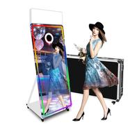 Magic Mirror - Máquina de fotomatón con pantalla táctil de 65 a 32 pulgadas con luz RGB, impresión de ideas y compartir para eventos y fiestas de alquiler (blanco + luz cuadrada, máquina)
