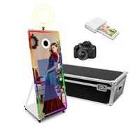 Magic Mirror - Máquina de fotomatón con pantalla táctil de 65 a 32 pulgadas con luz RGB, impresión de ideas y compartir para eventos y fiestas de alquiler (blanco + luz de anillo, máquin cámara +