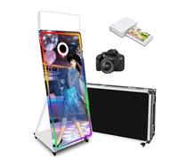 Magic Mirror - Máquina de fotomatón con pantalla táctil de 65 a 32 pulgadas con luz RGB, impresión de ideas y compartir para eventos y fiestas de alquiler (blanco + luz cuadrada, máquin cámar mini