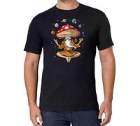 Magic Mushroom Smoking Mushroom Feel Space Triping T-Shirt Graphic tee Printed Top Mens Black Shirt 3XL