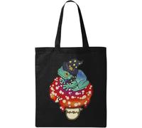 Magic Mushroom Witch Doctor Frog Pepe - Bolsa de algodón ecológico natural, color negro, Black, Talla única