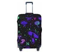 Magic Mushrooms and Symbols - Funda elástica para equipaje de viaje, funda protectora de viaje para cajuela de 19 a 32 pulgadas, Black, L(25-28in)