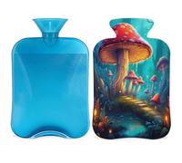 Magic Mushrooms - Botella de agua caliente con funda, plantas tropicales, bolsa de agua caliente de 2 L para aliviar el dolor, cuello suave y hombros, calentador de pies de mano, compresa fría y