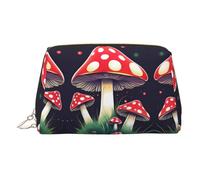 Magic Mushrooms - Neceser de piel de primera calidad con estampado de setas mágicas con bolsa portátil impermeable y abierta para maquillaje, Gold, Talla única