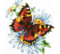 Magic Needle 42-11 ZW - Kit de punto de cruz con diseño de mariposa y margaritas, edición Zweigart, algodón, multicolor, 17 x 18 cm