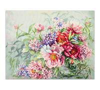 Magic Needle 510-224 ZW - Kit de punto de cruz con diseño de peonías y hortensias, algodón, multicolor, 40 x 30 cm