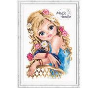 Magic needle Kit de Punto de Cruz, diseño de niña patrón contado, Algodón, Multicolor, 13 x 20 cm