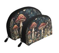 Magic Night - Bolsas de maquillaje con estampado de bosque de hongos y setas portátiles de 2 piezas, White, Talla única