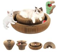 Magic Organ Rascador para gatos, 2 en 1, plegable, con cascabeles, cartón rascador interactivo y casa de cartón para gatos de vivienda, cama rascador y túnel para gatos en uno