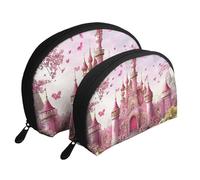 Magic Pink Castle with Cherry Blossoms - Bolsas de maquillaje con estampado de castillo rosa con flores de cerezo, bolsa de aseo portátil de viaje de 2 piezas, White, Talla única