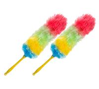 Magic Plumero de plumas secas largas - Pack de 2 - Mini limpiador de polvo de plástico arco iris para muebles - Cepillo estático lavable para polvo de cerdas duras