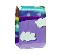 Magic Rainbow Cartoon Unicorn Clouds - Estuche portátil para pintalabios para viajes, mini caja de almacenamiento de lápiz labial con espejo para mujeres y mujeres, bolsa de cosméticos de cuero, Varios colores, 9.5x2x7 cm/3.7x0.8x2.7 in