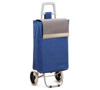 MAGIC SELECT Carrito de la Compra 2 Ruedas Compacto con Bolsillo | Carro Compra Compacto con Bolsillo Trasero, Carro Ligero Plegable para Supermercado, Azul