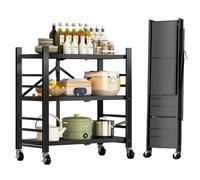 MAGIC SELECT Estantería para Almacenaje, Repisa Modular Multiuso, Estante con Ruedas, Estantería de Pie Plegable, Mueble para Cocina, Baño, Habitación, Salón con 3 Baldas de Almacenamiento.