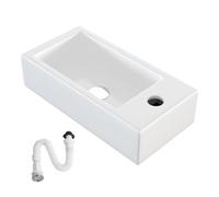 MAGIC SELECT Lavabo de Cerámica, Lavamanos Blanco de Aseo Anti-manchas, Lavabo sobre encimera para Baño, Fácil de Limpiar y con Conexiones Estándar. Ideal para Cocina o Baño. (46x26x10,5 CM)