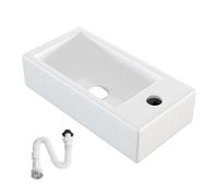 MAGIC SELECT Lavabo de Cerámica, Lavamanos Blanco de Aseo Anti-manchas, Lavabo sobre encimera para Baño, Fácil de Limpiar y con Conexiones Estándar. Ideal para Cocina o Baño. (50x24,5x12,5 CM)
