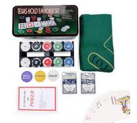 MAGIC SELECT Poker Juego de Mesa. Set de Poker Texas Hold Em. Kit Juego de Póker con 200 Fichas, 2 Barajas de Naipes, Botón de Dealer, Big-Small Blind, Tapete, Caja de Metal, Manual de Reglas en PDF.