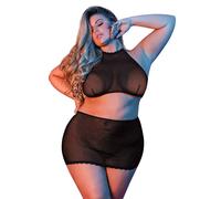 Magic Silk M197 Plus Conjunto de falda y cabestro de malla con lunares, color negro, tamao Queen