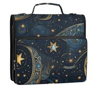 Magic Stars Moon - Carpeta con cremallera de 3 anillos con asa y correa para el hombro, capacidad para 500 hojas, bolsa organizadora de almacenamiento con múltiples bolsillos para la escuela y la
