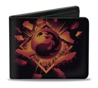 Magic the Gathering - Cartera plegable, Magic the Gathering Red Mana Fireball Icon y logotipo, color negro y rojo, cuero vegano, Negro -, 4.0" x 3.5", Casual