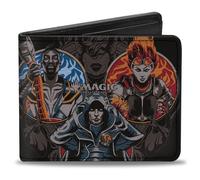 Magic the Gathering - Cartera plegable, tres posturas de Planeswalker Magic y logotipo negro, multicolor, cuero vegano