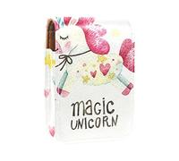 Magic Unicorn-01 - Estuche portátil para pintalabios para viajes, mini caja de almacenamiento de lápiz labial con espejo para mujeres y mujeres, bolsa de cosméticos de cuero, Varios colores, 9.5x2x7 cm/3.7x0.8x2.7 in