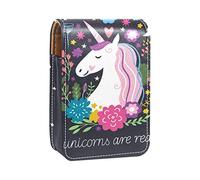 Magic Unicorn Are Real Flower Moon - Estuche portátil para pintalabios para viajes, mini caja de almacenamiento de lápiz labial con espejo para mujeres y mujeres, bolsa de cosméticos de cuero, Varios colores, 9.5x2x7 cm/3.7x0.8x2.7 in